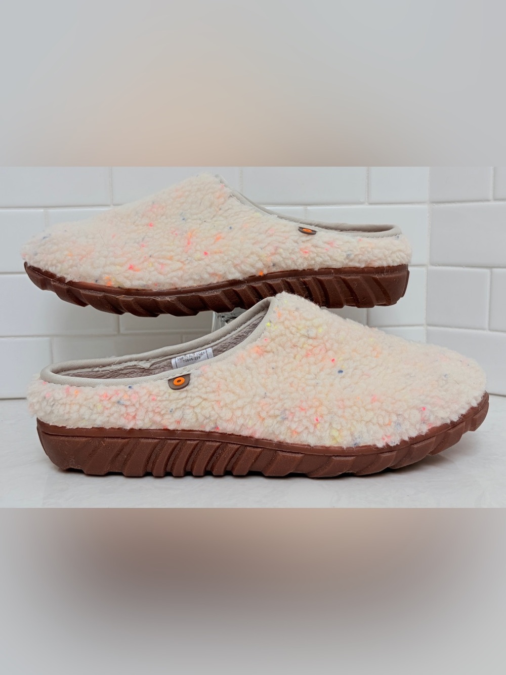 Bogs Snowday Slipper Funfetti Oatmeal Sherpa Fleece Mules Slip-On Clog EUC Sz 8